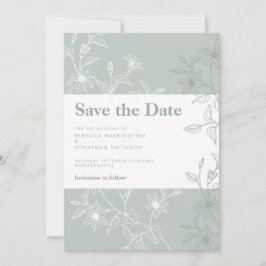 Convite Sage Green Floral Weding The Date Card