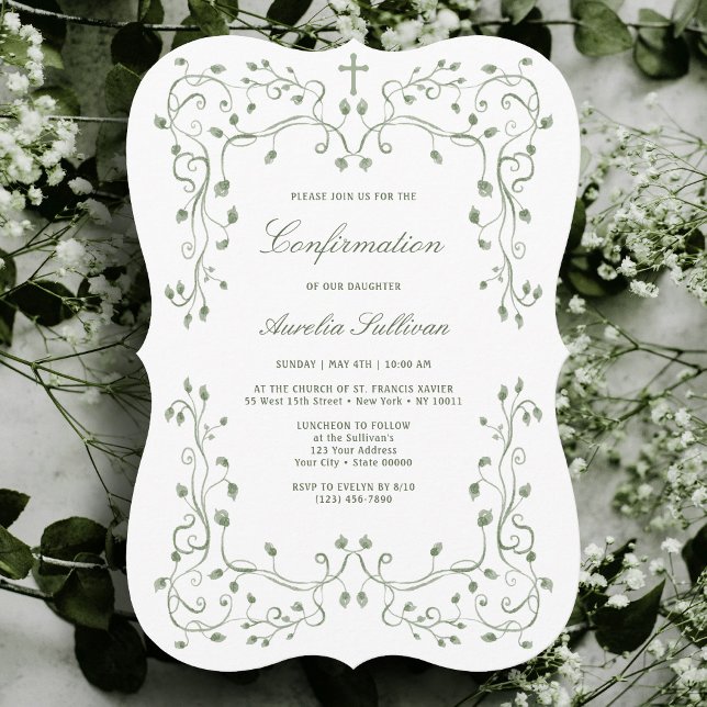 Convite Sage Green Foliage Frame Confirmation Invitation (Criador carregado)