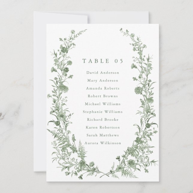 Convite Sage green foliage Spring Chic Seating Chart card  (Frente)