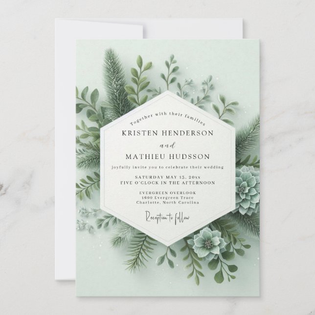 Convite Sage Green Forest Flora Wedding (Frente)