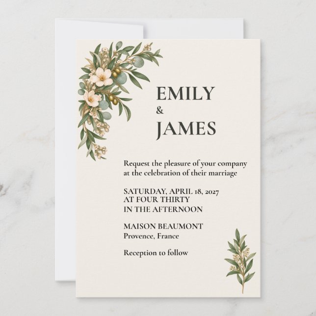 Convite Sage Green French Botanical Wedding (Frente)