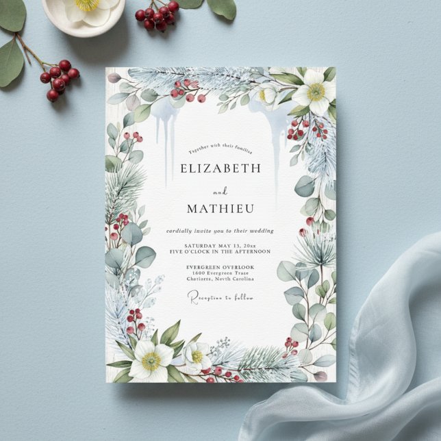 Convite Sage Green Frosty Winter Wedding (Criador carregado)