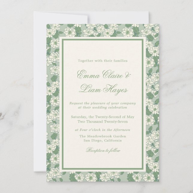 Convite Sage Green Garden Chinoiserie Wedding Invitation (Frente)