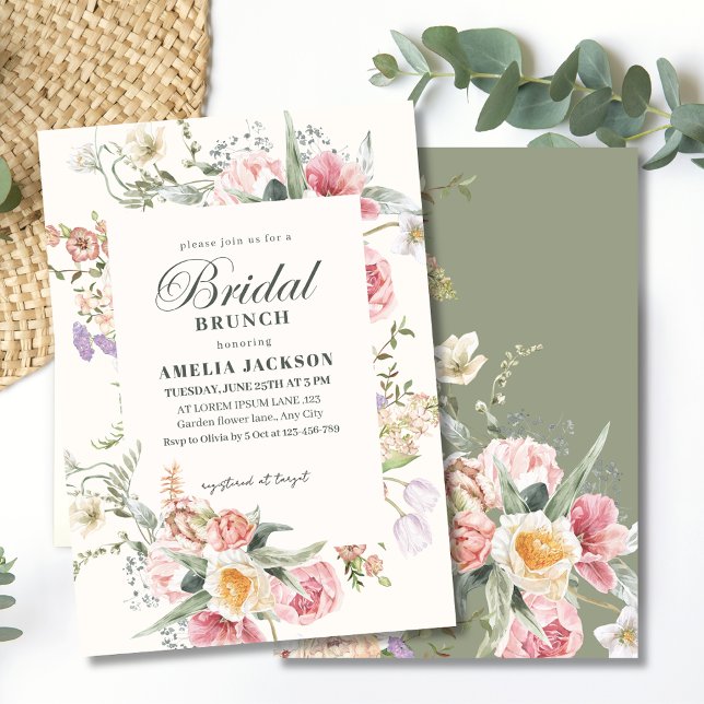 Convite Sage green garden wildfloral spring Bridal shower (Criador carregado)