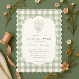 Convite Sage Green Gingham Baby Shower