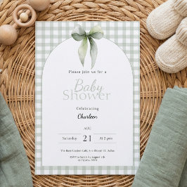 Convite Sage Green Gingham Baby Shower Invitation