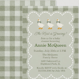 Convite Sage Green Gingham Buffalo Check Goose Baby Shower