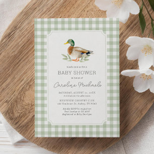 Convite Sage Green Gingham Mallard Duck Chá de fraldas