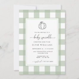 Convite Sage Green Gingham Pumpkin Baby Sprinkle