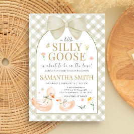 Convite Sage Green Gingham Silly Goose Baby Shower