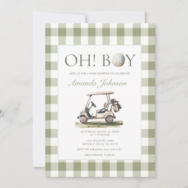 Convite Sage Green Golf Boy Baby Shower Invitation (Frente)
