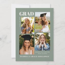 Convite Sage Green Grad Announcement With Photos