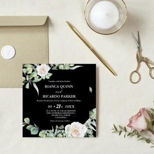 Convite Sage Green Greenery Black Square Casamento