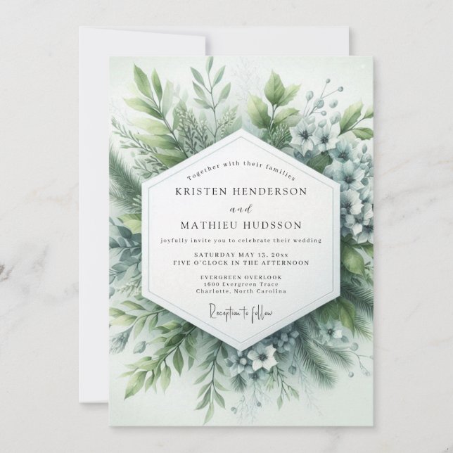 Convite Sage Green Hazy Botanical Wedding (Frente)