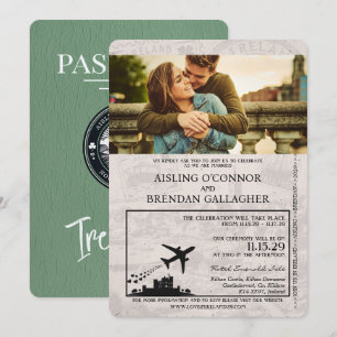 Convite Sage Green Ireland Passport Wedding