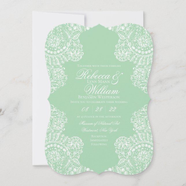 Convite Sage Green Lace Elegant Wedding (Frente)