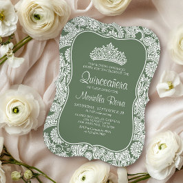 Convite Sage Green Lace Quinceañera