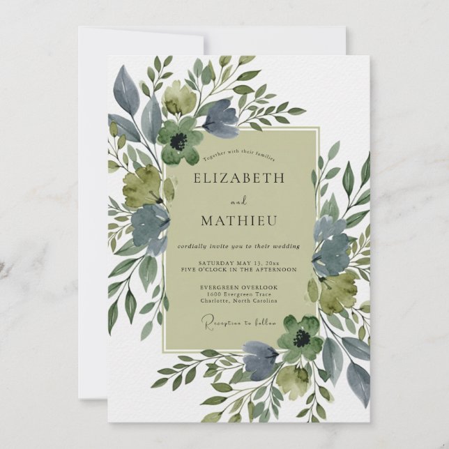 Convite Sage Green Lavish Botanical Wedding (Frente)