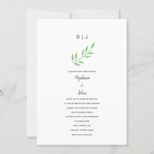 Convite Sage Green Leaf Cinzas Monogramas Nome Boho Weddin