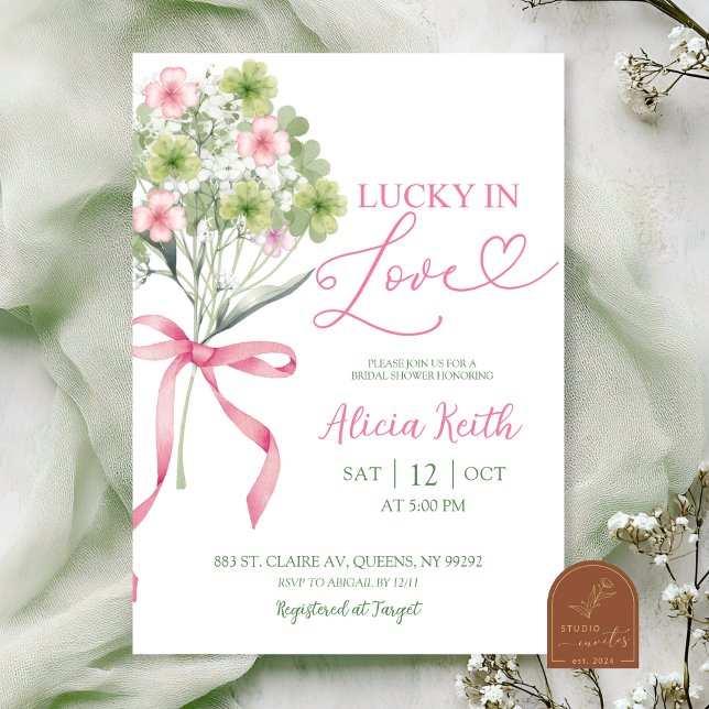 Convite sage green leaf clover bouquet bridal shower (Criador carregado)