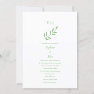 Convite Sage Green Leaf Monogramas Nome Casamento Personal