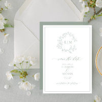 Sage Green Leafy Monograma de Crest Salvar a Data