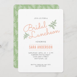Convite Sage Green Leaves e Coral Bridal Luncheon