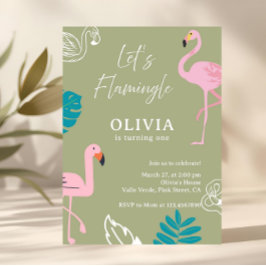 Convite Sage Green Let’s Flamingle Flamingo Birthday
