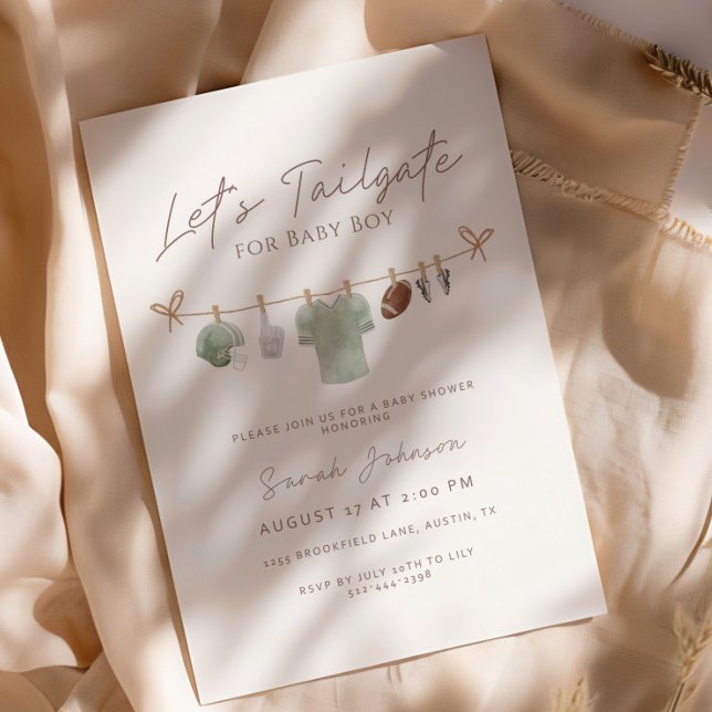 Convite Sage green Let’s Tailgate Football Baby Shower (Criador carregado)