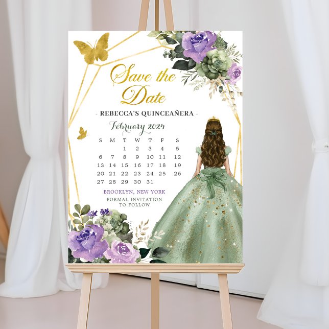 Convite Sage Green Lilac 15 Años Salve O Calendário De Dat (Criador carregado)