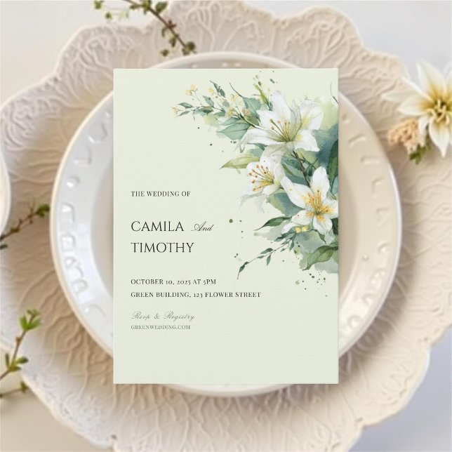 Convite Sage Green Lily of the Valley Floral Wedding (Criador carregado)
