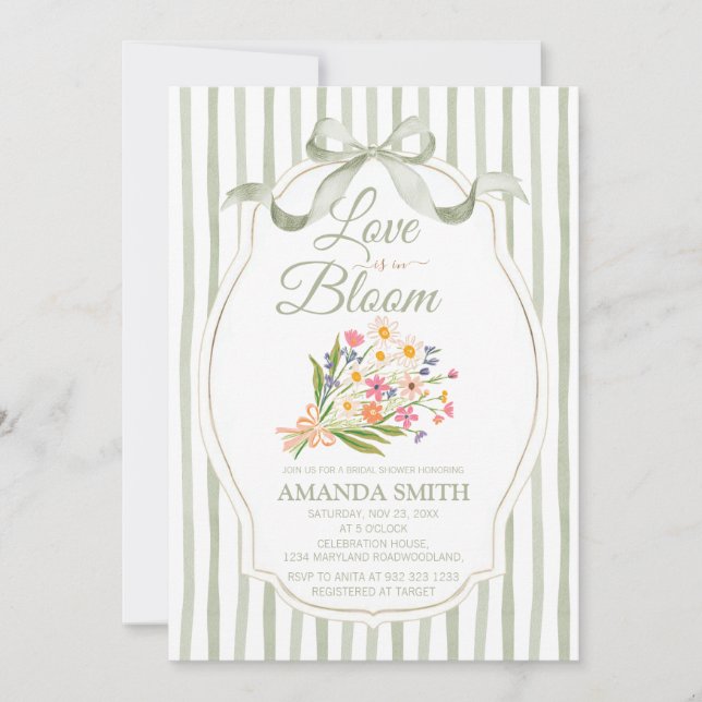 Convite Sage Green Love Is in Bloom Bridal Shower  (Frente)