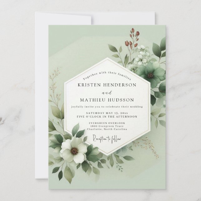 Convite Sage Green Lush Botanical Wedding (Frente)