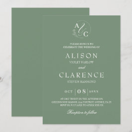 Convite Sage Green Luxury Casamento de Monograma