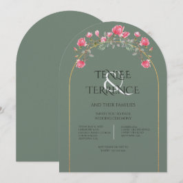 Convite Sage Green Magnolia Blossoms Gold Frame Wedding 