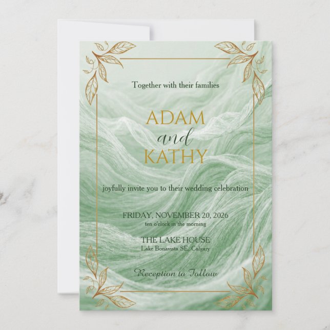 Convite Sage Green Marble & Gold Wedding Invitation (Frente)