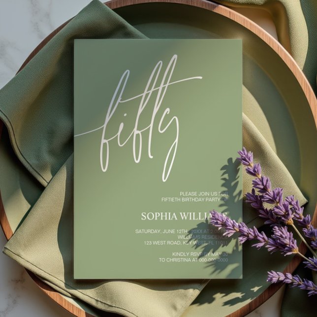 Convite Sage Green Minimalist 50th Birthday Invitation (Criador carregado)