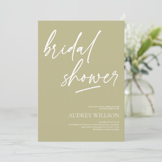Convite Sage Green Minimalist Bridal Shower Invitation (Em pé/Frente)