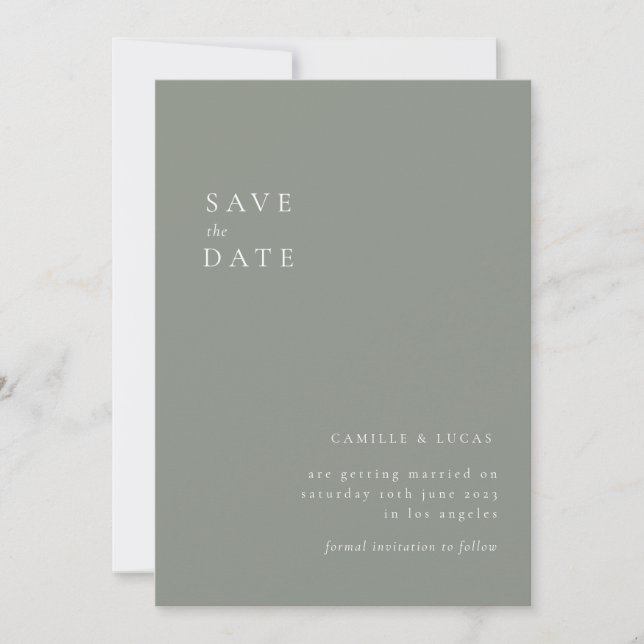 Convite Sage Green Minimalist Text e Photo Save the date ( (Frente)