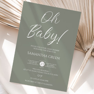 Convite Sage Green Minimalista Oh Baby Chá de fraldas