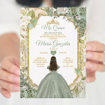 Convite Sage Green Mis Quince 15 Anos Dourada Crown Butter<br><div class="desc">Quinceañera Sage Convite Dourado à Coroa Verde Mis Quince 15 Anos,  16ª Borboleta de Aniversário.</div>
