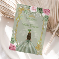 Sage Green Mis Quince 15 Anos Flores Rosa