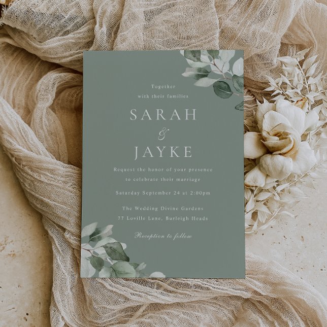 Convite Sage Green Modern Green Leaf Wedding (Criador carregado)