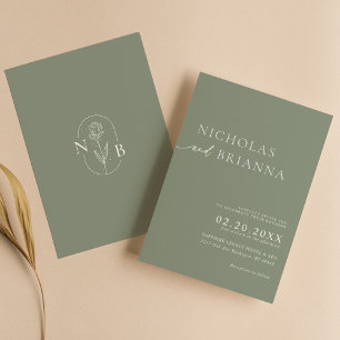 Convite Sage Green Modern Minimalista Boho Casado Monogram