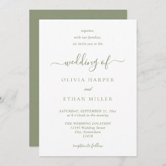 Convite Sage Green Modern Minimalista Casamento Simples