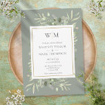 Convite Sage Green Modern Monogramas Greenery Casamento<br><div class="desc">Apresentando delicadas folhas verde-aquáticas em um fundo verde-sábio,  este convite botânico para casamento pode ser personalizado com suas iniciais de monograma e informações especiais sobre o dia do casamento. Projetado por Thisnotme©</div>
