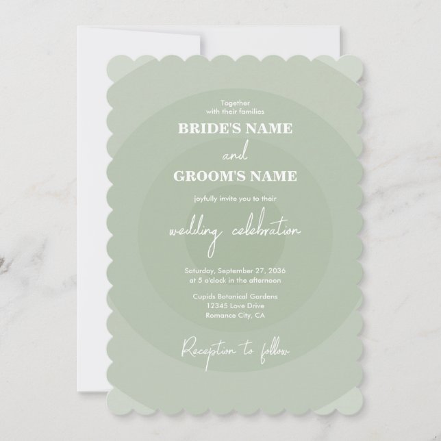 Convite Sage Green Modern Monogramas Wedding (Frente)