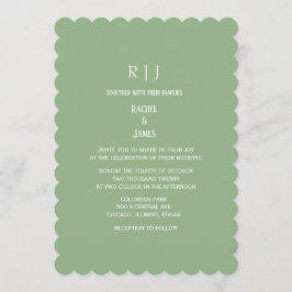 Convite Sage Green Monogram Initials Classy Simple Wedding
