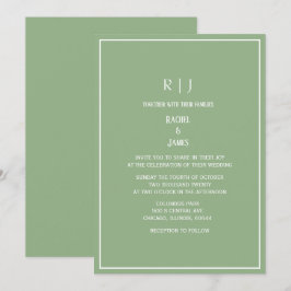 Convite Sage Green Monogram Initials Elegant Wedding