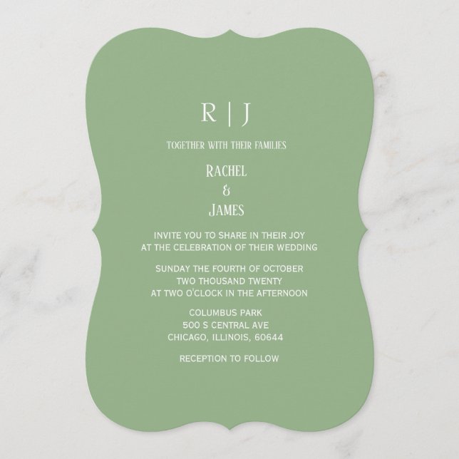 Convite Sage Green Monogram Initials Trendy Wedding (Frente)